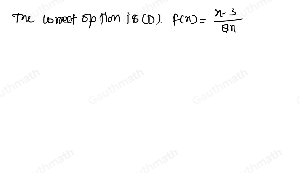 Which of the following is written as a rational function? A. Gx=-5x B. Px=2x+3 C. Qx=x2+5x-6 D. Fx= x-3/8x