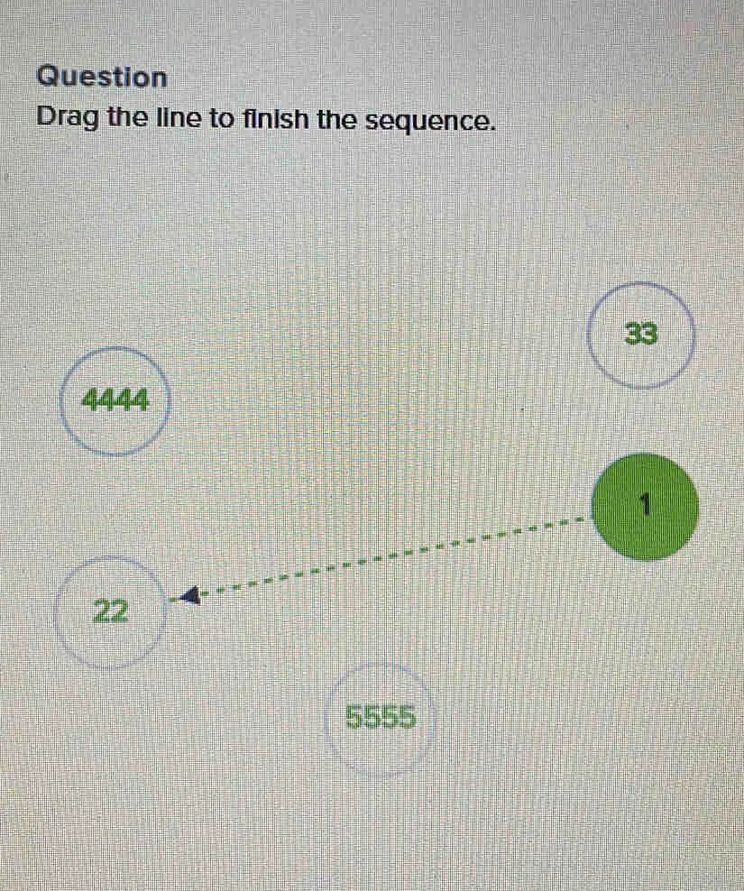 Question Drag the line to finish the sequence. 4444 1 22 5555