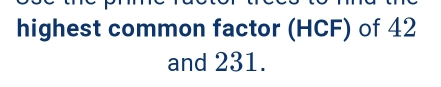 highest common factor HCF of 42 and 231.