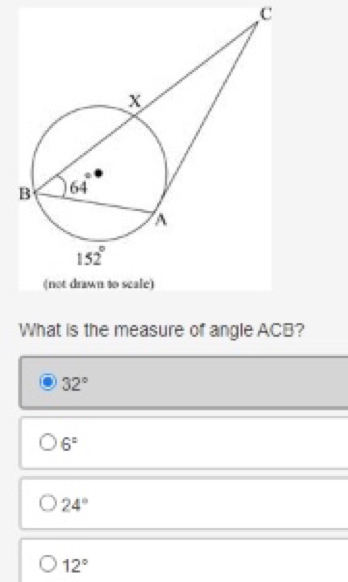 C What is the measure of angle ACB? 32 ° 6 ° 24 ° 12 °